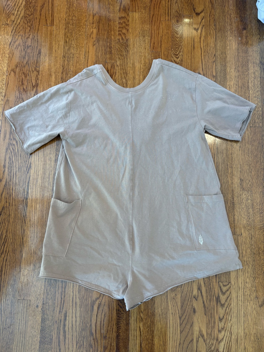 FP Movement by Free People Relaxed Short-Sleeve Romper in Taupe
